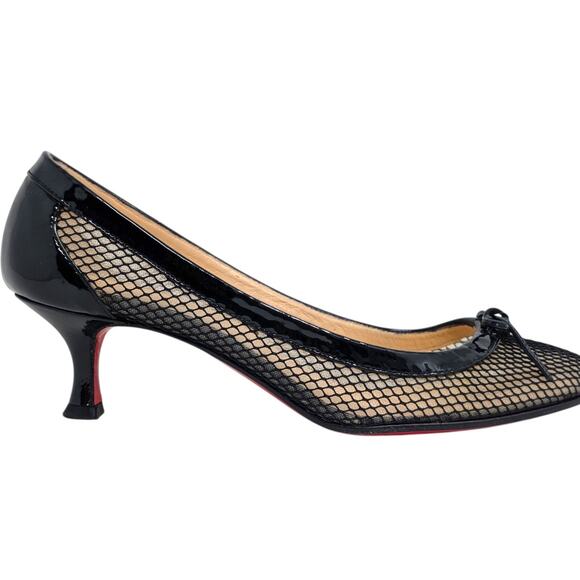 Christian Louboutin Marcia Rete Black Mesh Bow Heels Size 37 - Picture 8 of 9